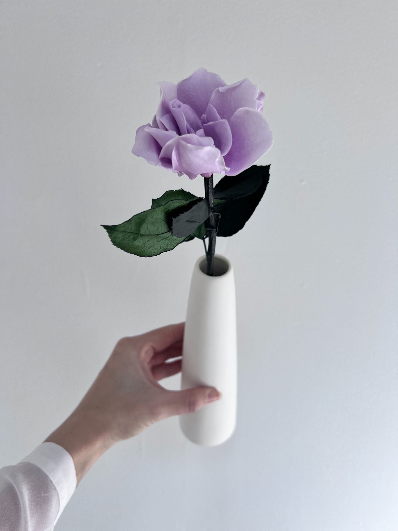 The Classic Gardenia – Light Lavender Long Stem Preserved Gardenia in Ceramic Bud Vase – Classic