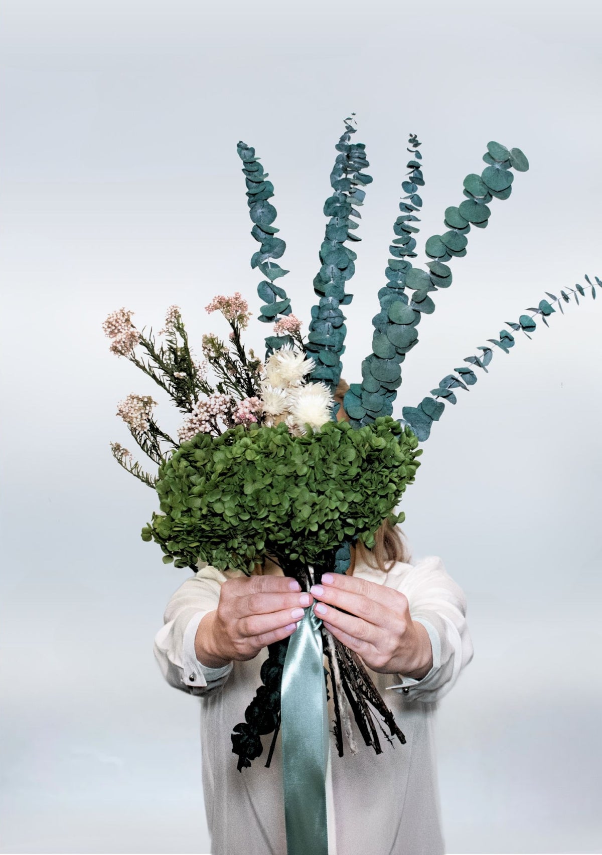 Willow – Forest Green & Pink Preserved Flower Bouquet – Classic