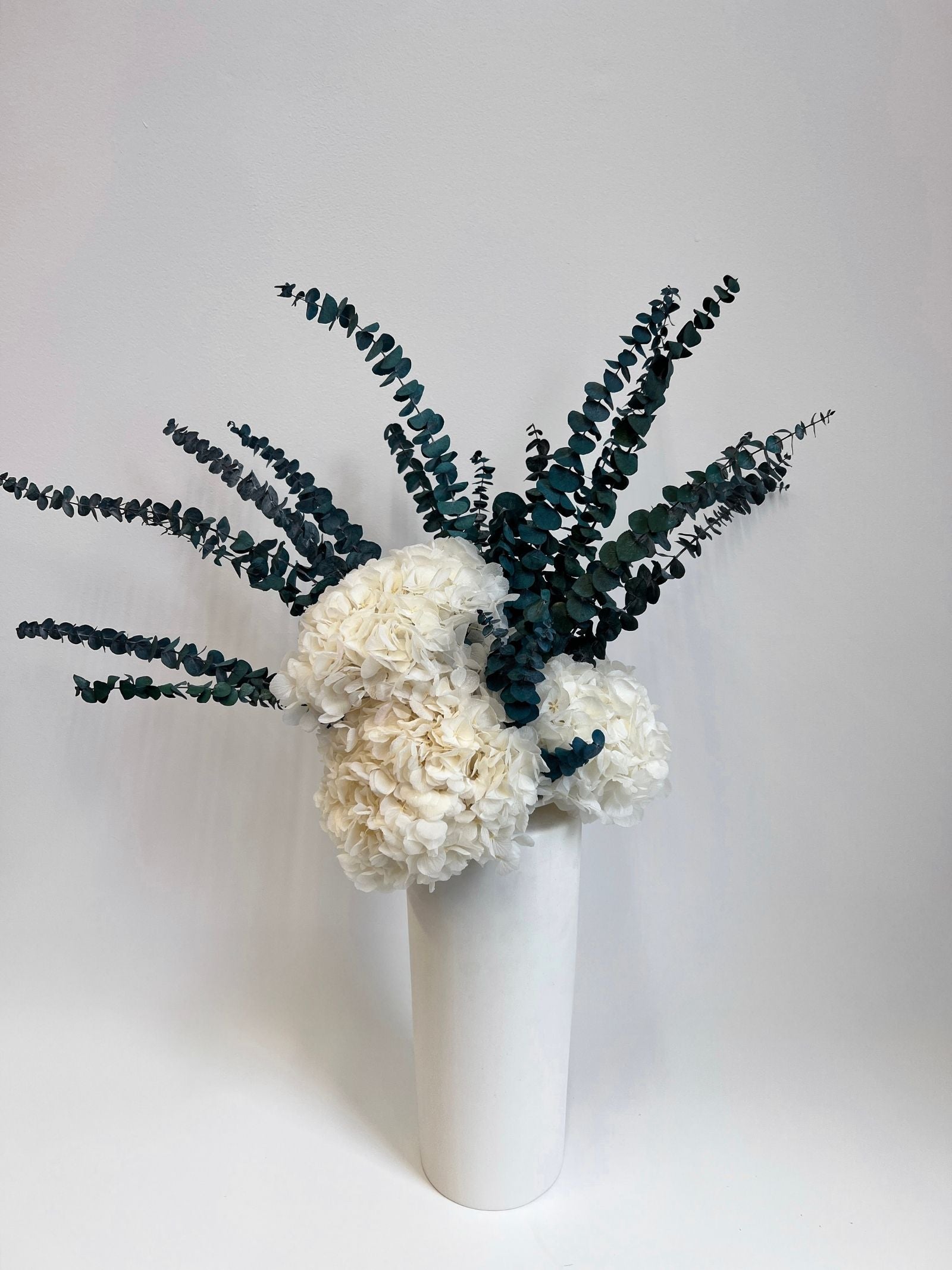 Aurelia – Ivory White Preserved Hydrangea Arrangement in Premium White Vase – Luxe