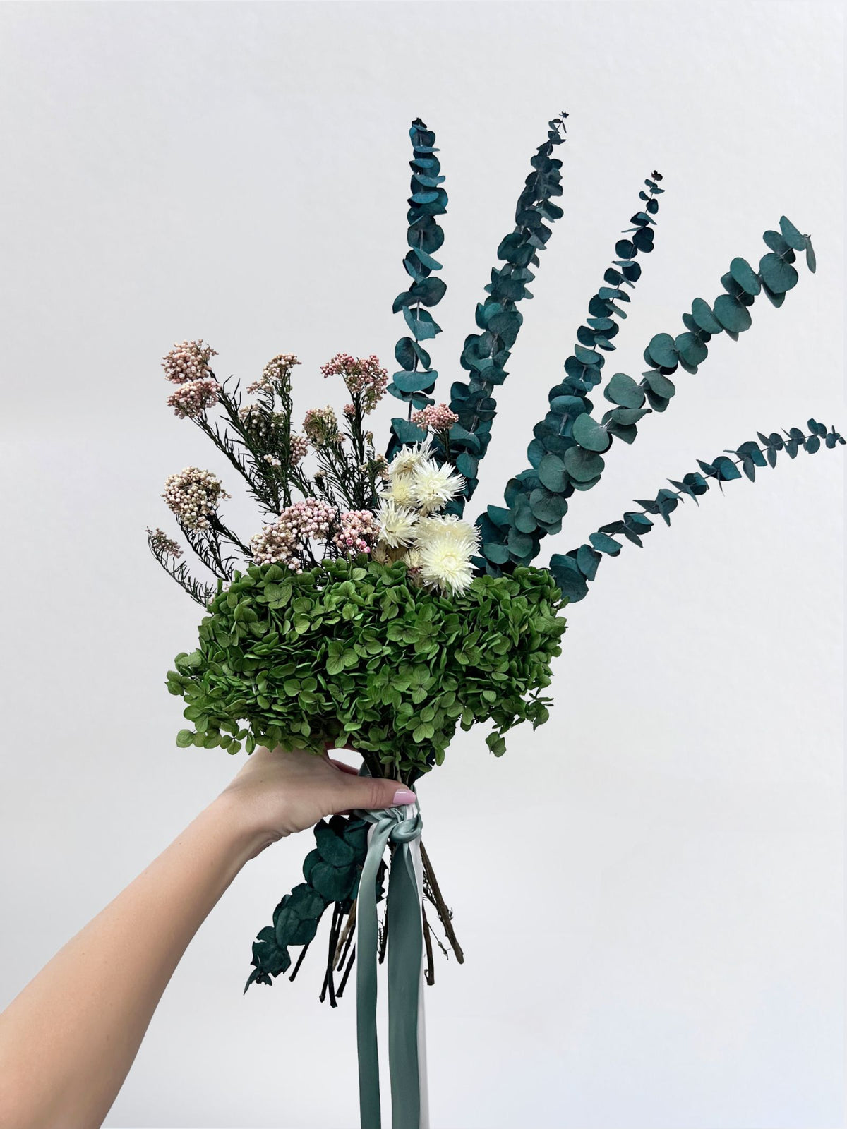 Willow – Forest Green & Pink Preserved Flower Bouquet – Classic