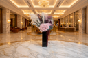 Nordblooms preserved flower installation in a New York City hotel lobby — zero maintenance luxury florals lasting 1 to 3 years, custom designed from our SoHo studio