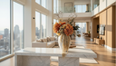 "A grand modern interior featuring Nordblooms' permanent botanical architecture, showcasing the sculptural Clement preserved floral arrangement in a luxury home setting."