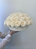 Amélie – Cream White Preserved Rose Arrangement in White Ceramic Bowl – Luxe (Exclusive Piece)