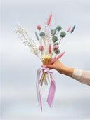 Christine – Petite Pink and Teal Dried and Preserved Flower Bouquet – Classic