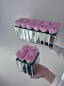 The Mirror Rose – Duo Set – Taffy Pink Preserved Roses in Mirrored Vase – Luxe