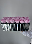 The Mirror Rose – Duo Set – Taffy Pink Preserved Roses in Mirrored Vase – Luxe