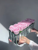 The Mirror Rose – Large – Taffy Pink Preserved Roses in Mirrored Vase – Classic