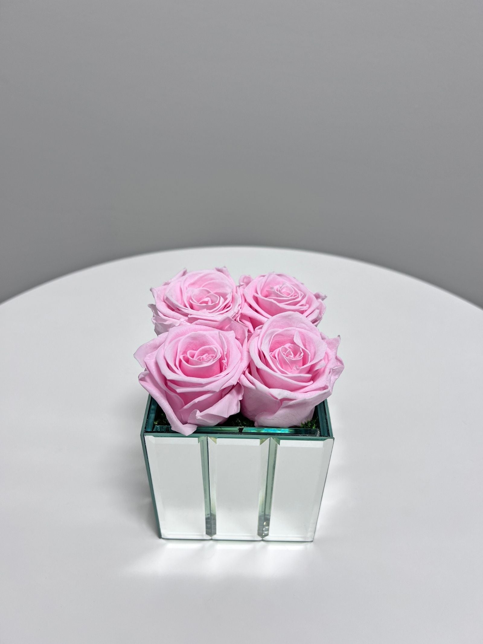 The Mirror Rose β Small β Taffy Pink Preserved Roses in Mirrored Vase β Classic
