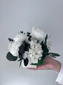 Elodie – White Preserved Peony, Rose & Hydrangea Arrangement in White Ceramic Vase – Signature