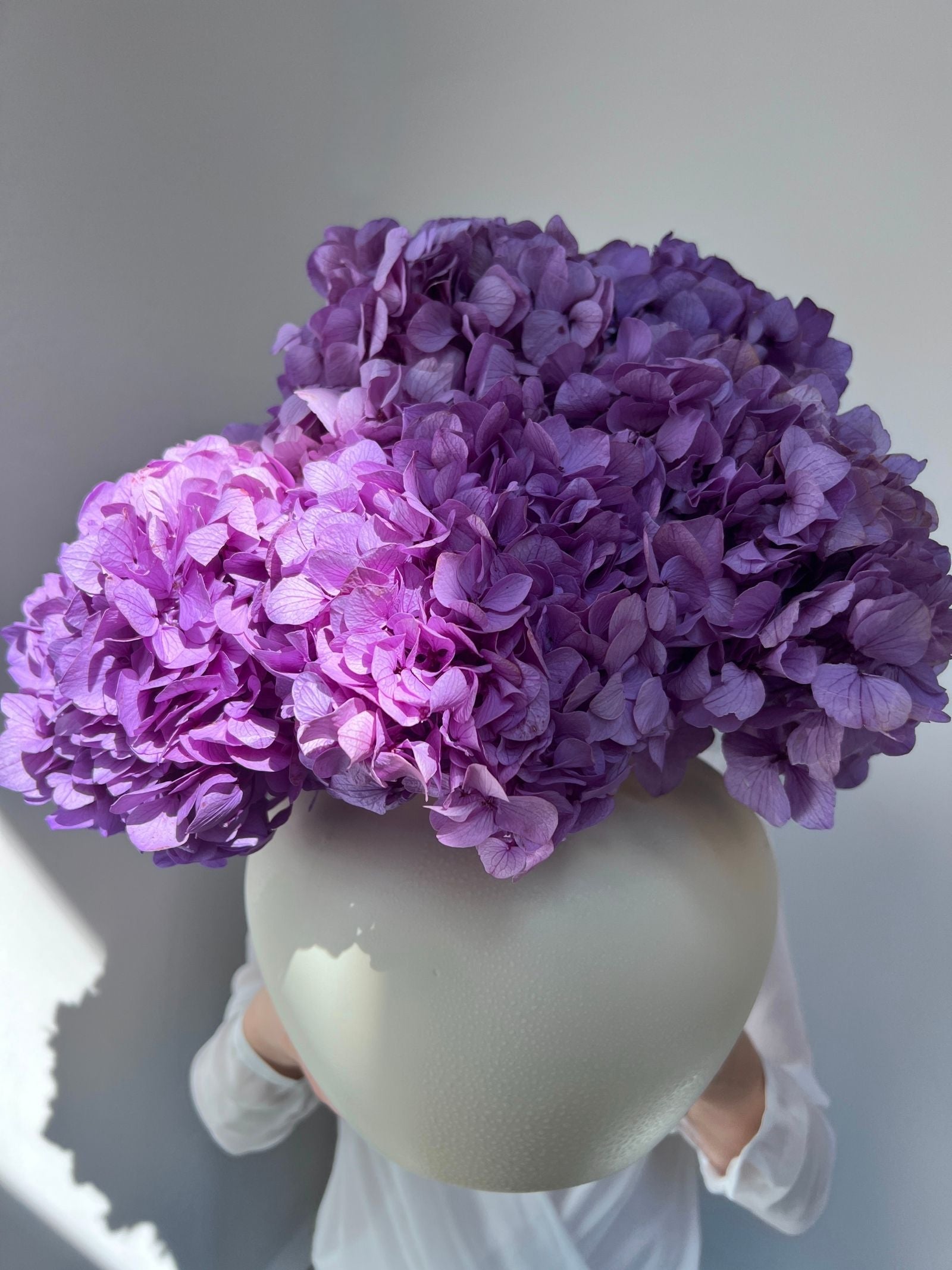 Isla β Lilac Large Petal Preserved Hydrangea Arrangement in Modern White Vase β Luxe