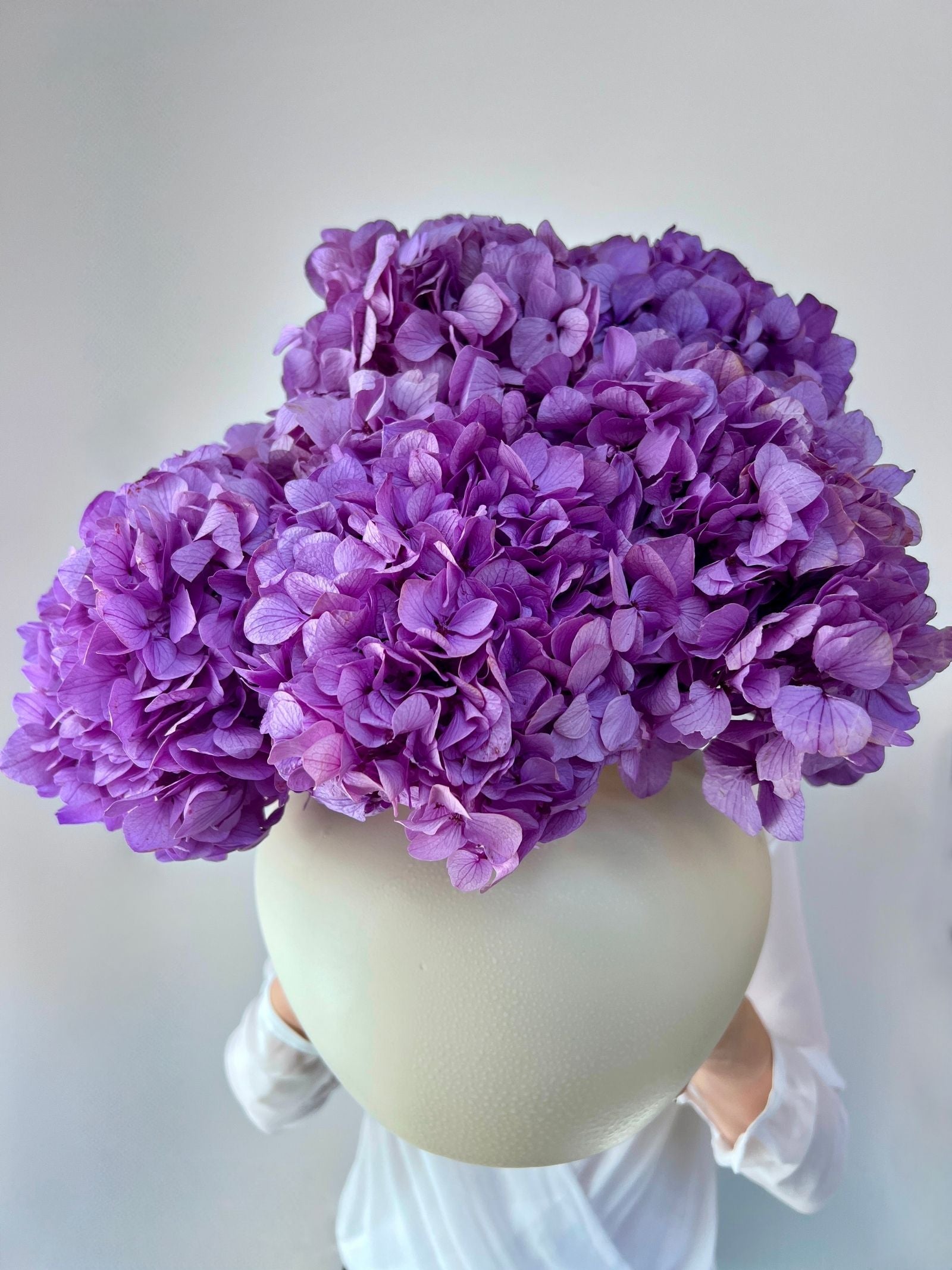 Isla β Lilac Large Petal Preserved Hydrangea Arrangement in Modern White Vase β Luxe