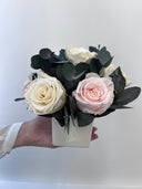 Naomi – Cream and Blush Preserved Rose Arrangement in White Ceramic Vase – Signature