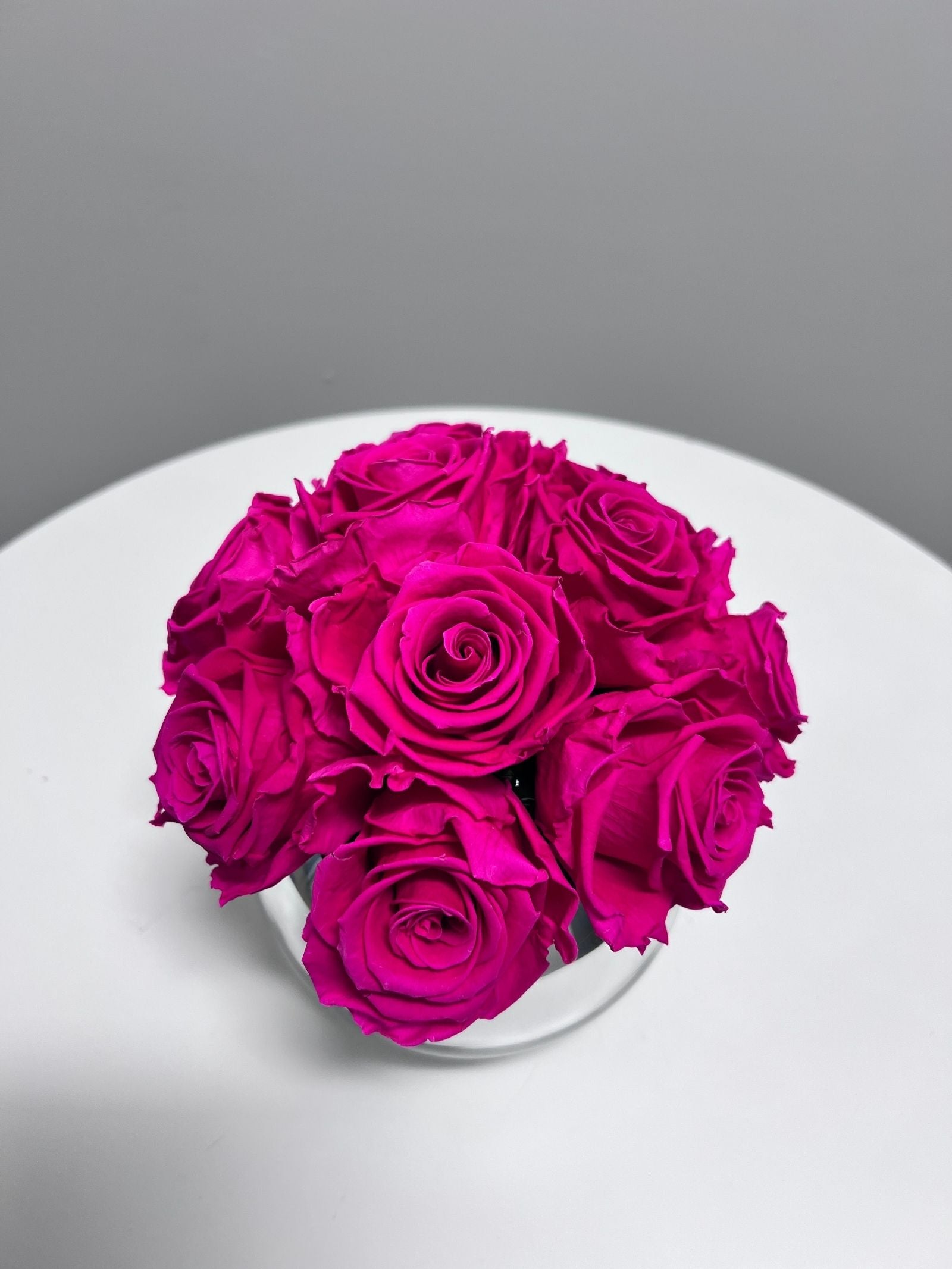 Selene β Fuchsia Pink Preserved Rose Arrangement in Bubble Bowl Mirror Vase β Signature