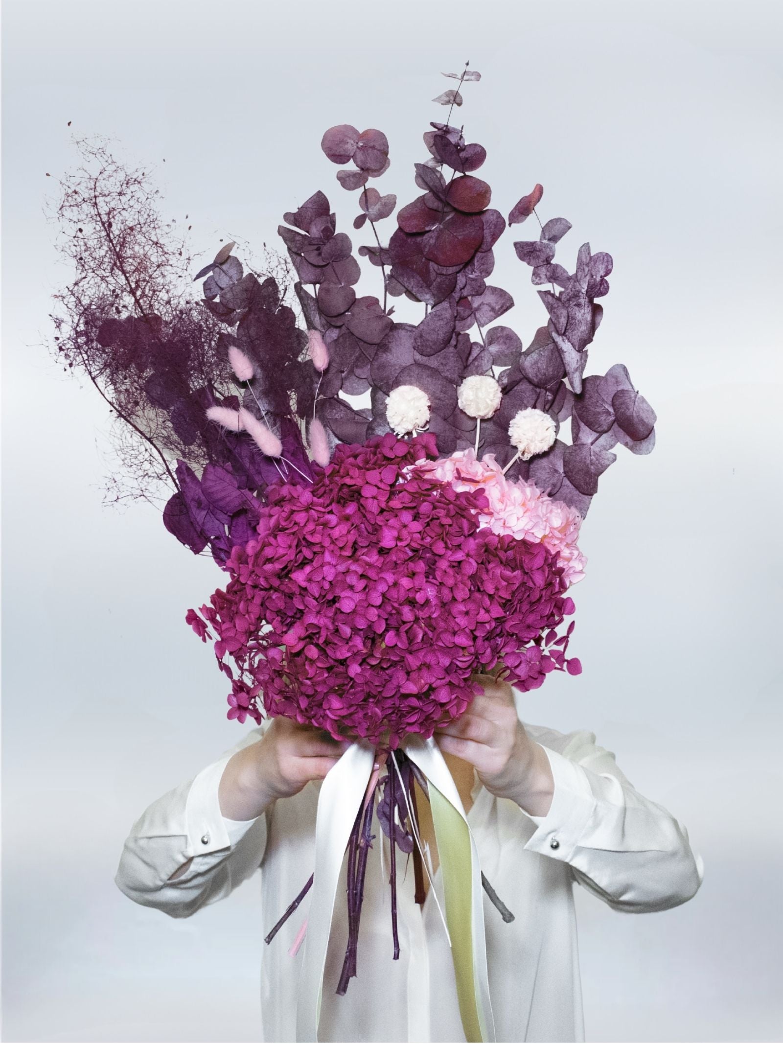 Scarlet β Burgundy & Cotton Candy Preserved Flower Bouquet β Classic