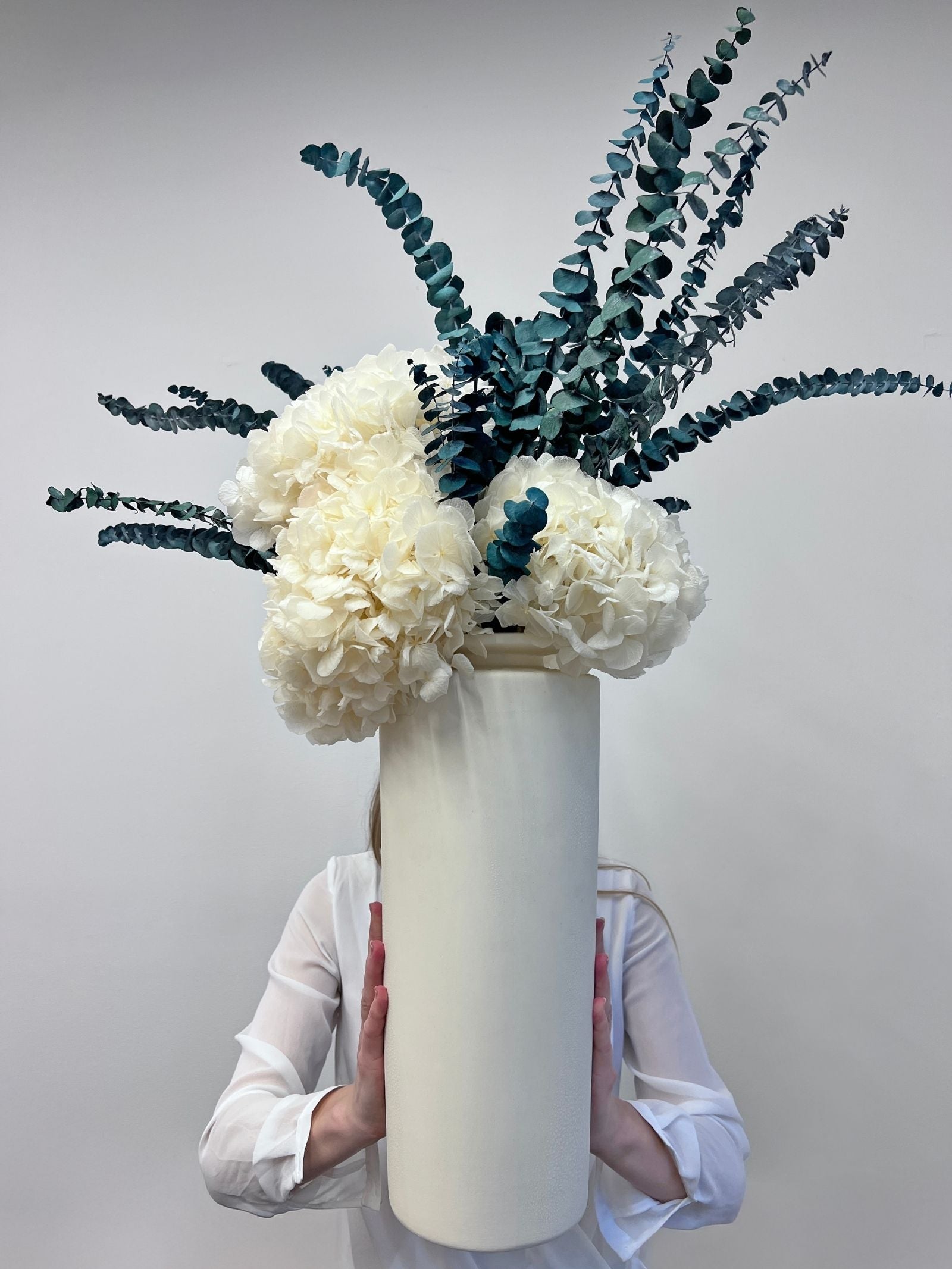Aurelia β Ivory White Preserved Hydrangea Arrangement in Premium White Vase β Luxe