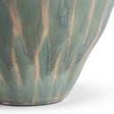 Close-up of the Xavier Vase’s blue-green and sand ceramic surface